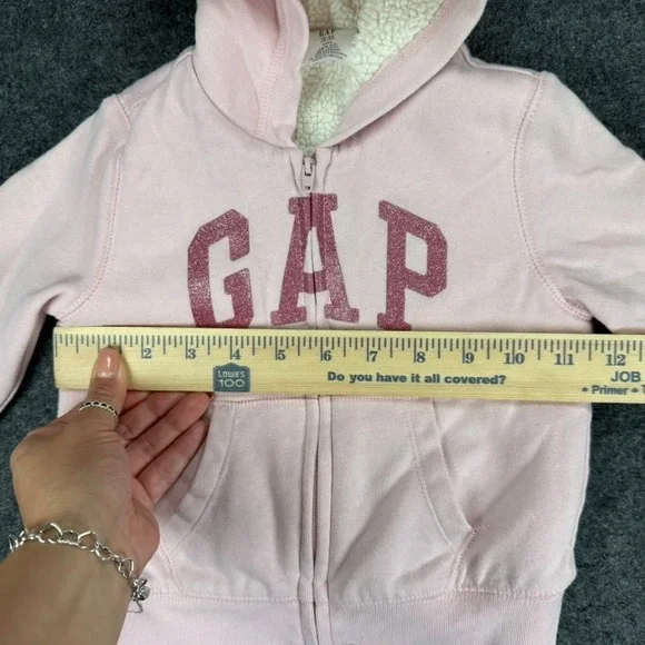 Baby GAP 18-24 Months Pink Bear Ear Hooded Sherpa Lined Zip Up Sweatshirt - Picture 4 of 7